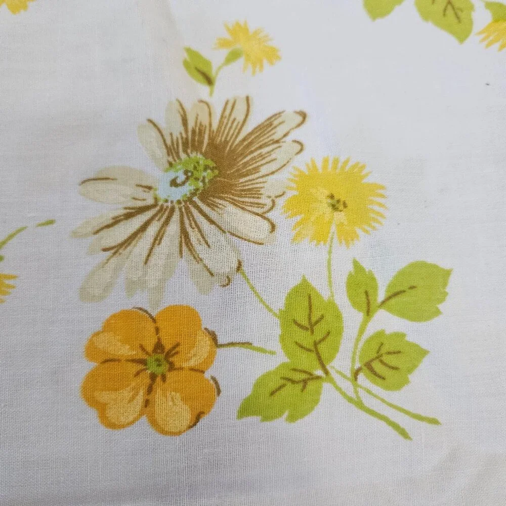Vintage 60s 70s Pequot Double Full Flat Bed Sheet Easy Care Floral Yellow Fabric